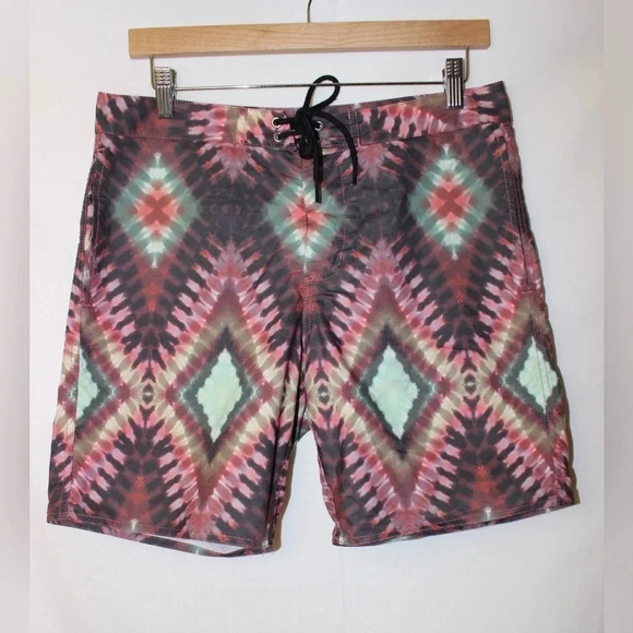 Men’s Obey Havana Geo Street Tie Dye Unisex Patterned Swimming Trunks Size 30 - Picture 2 of 12